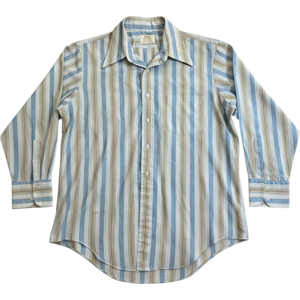 Vintage Arrow Kent Collection Striped Button Up Shirt Blue Gold 70s 60s Large